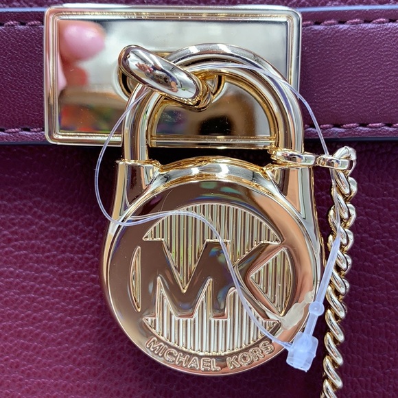 Michael Kors Hamilton Meidum Satchel Shoulder Crossbody Bag DARK CHERRY … - Picture 7 of 16